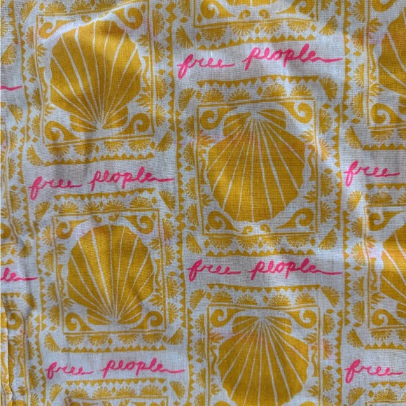 Free People Lightweight Linen Tote/Shoulder Bag Yellow Sea Shells And Pink Logo - Picture 3 of 3